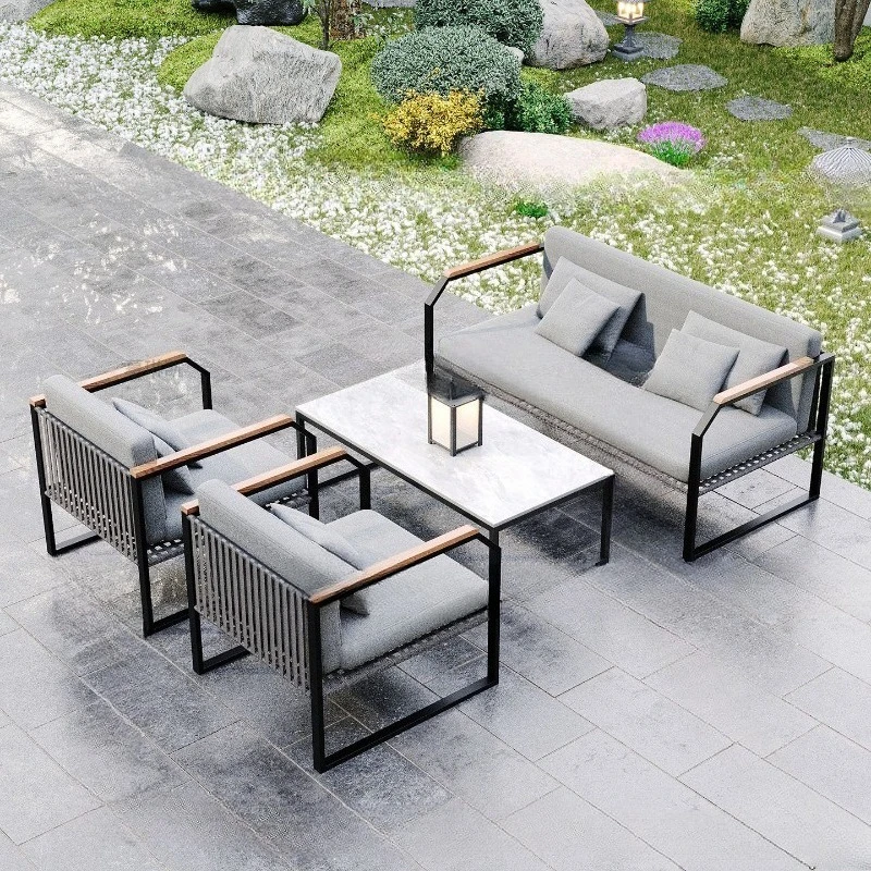 

Outdoor aluminum alloy sofa courtyard villa hotel outer pendulum rattan terrace garden villa leisure sofa coffee table