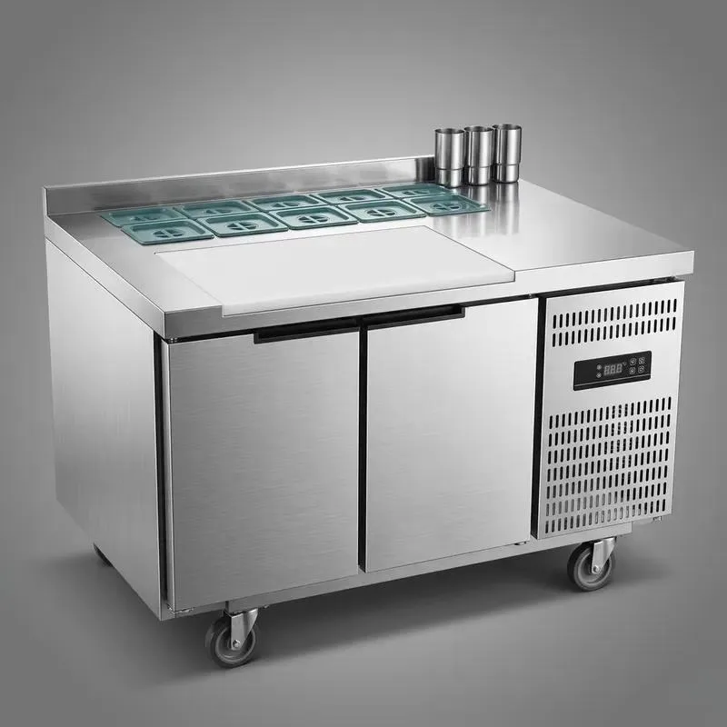 for Commercial Stainless Steel Refrigerated Salad Preparation Table Sandwich Pizza Preparation Refrigerator Station with GN