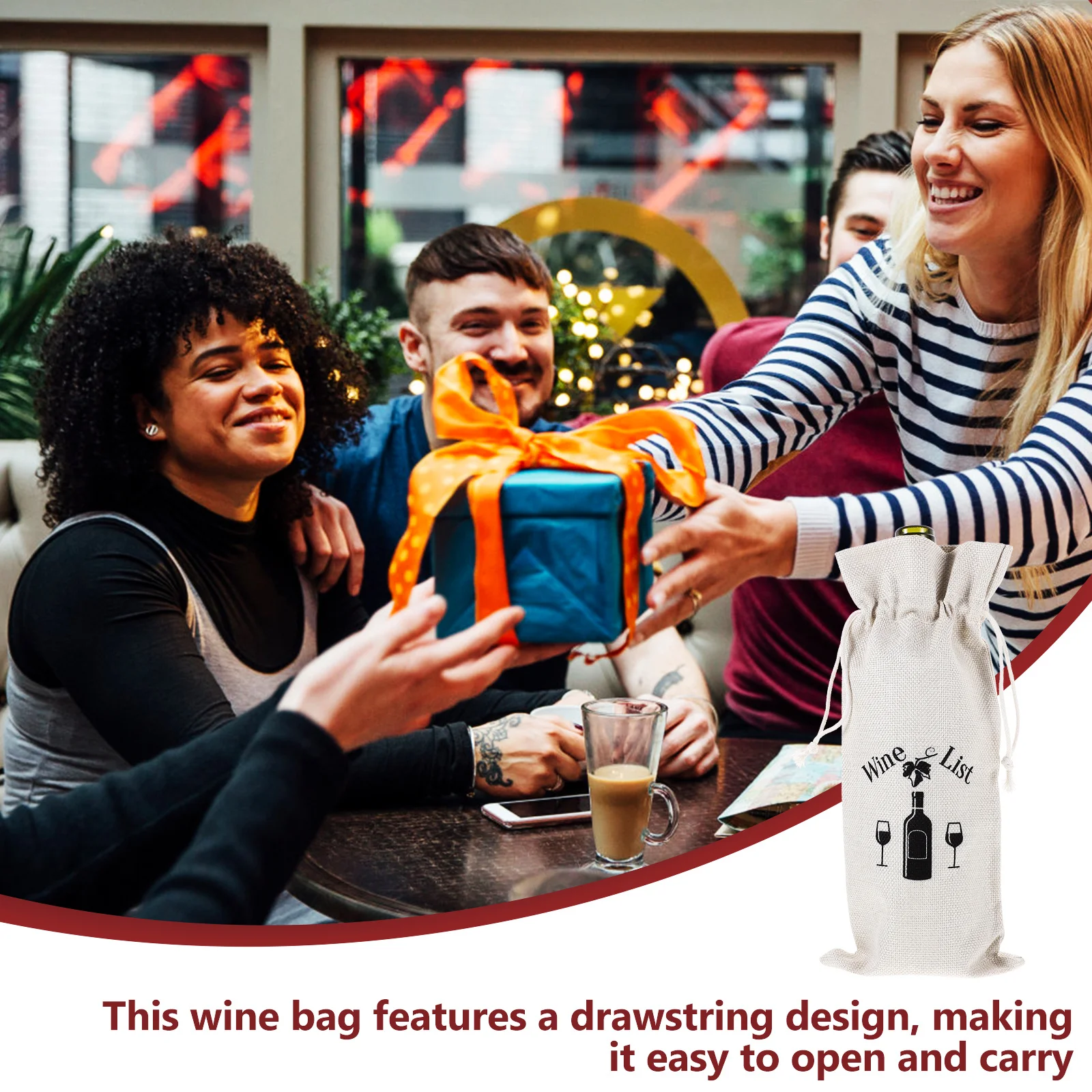

2Pcs Wine Gift Bags Cotton Linen Drawstring Design Durable Reusable for Festivals and Events Cotton Linen Wine Bags