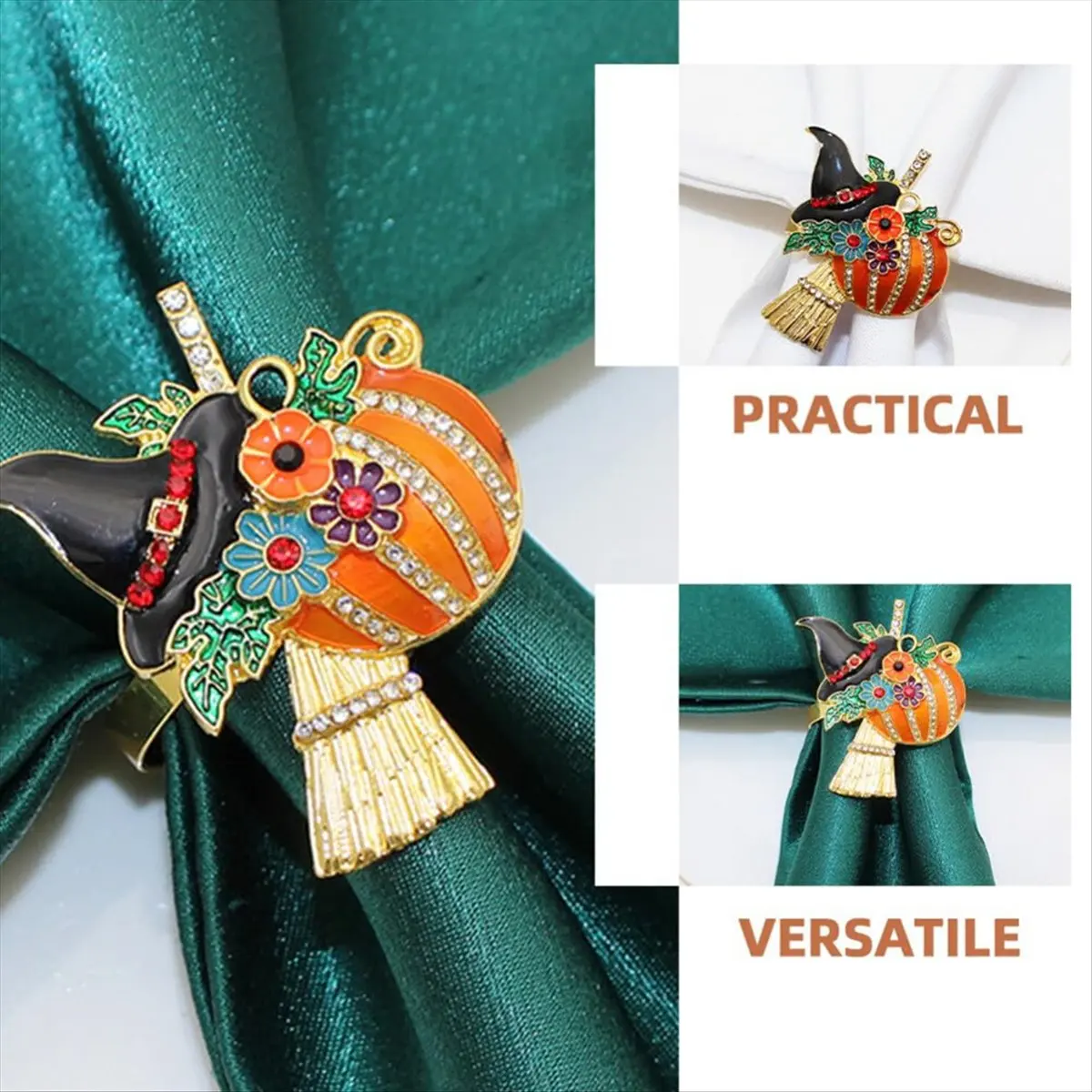 2026 NEW 4pcs Halloween Napkin Rings Pumpkin Witch Napkin Holders Buckles Halloween Parties Supply Table Decorations