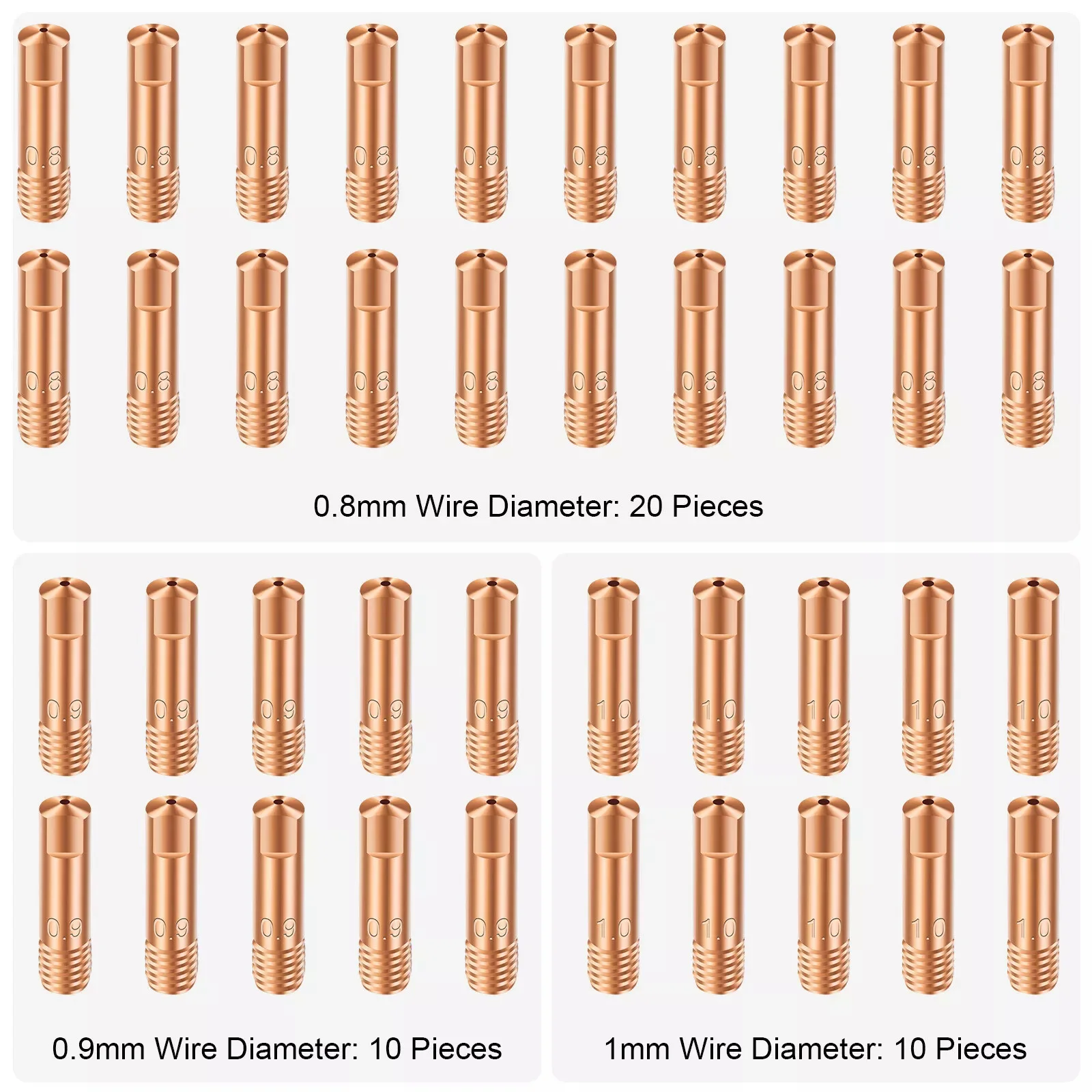 40Pcs/Set Copper Contact Tips M6 Gas Nozzle 0.8mm 0.9mm 1.0mm 24mm Welding Nozzles For 15AK MB15 MIG Welding Torch Tip Moiler