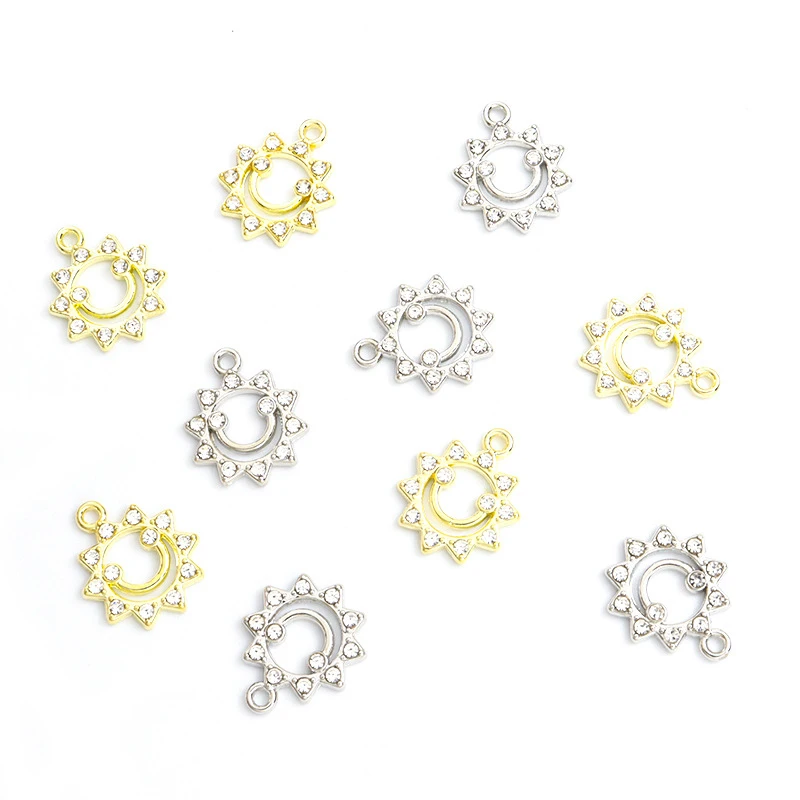 12Pieces DIYKorean-style jewelry accessories: alloy sun smile pendant with diamonds, cute smiley face bracelet, necklace, earrin view 4