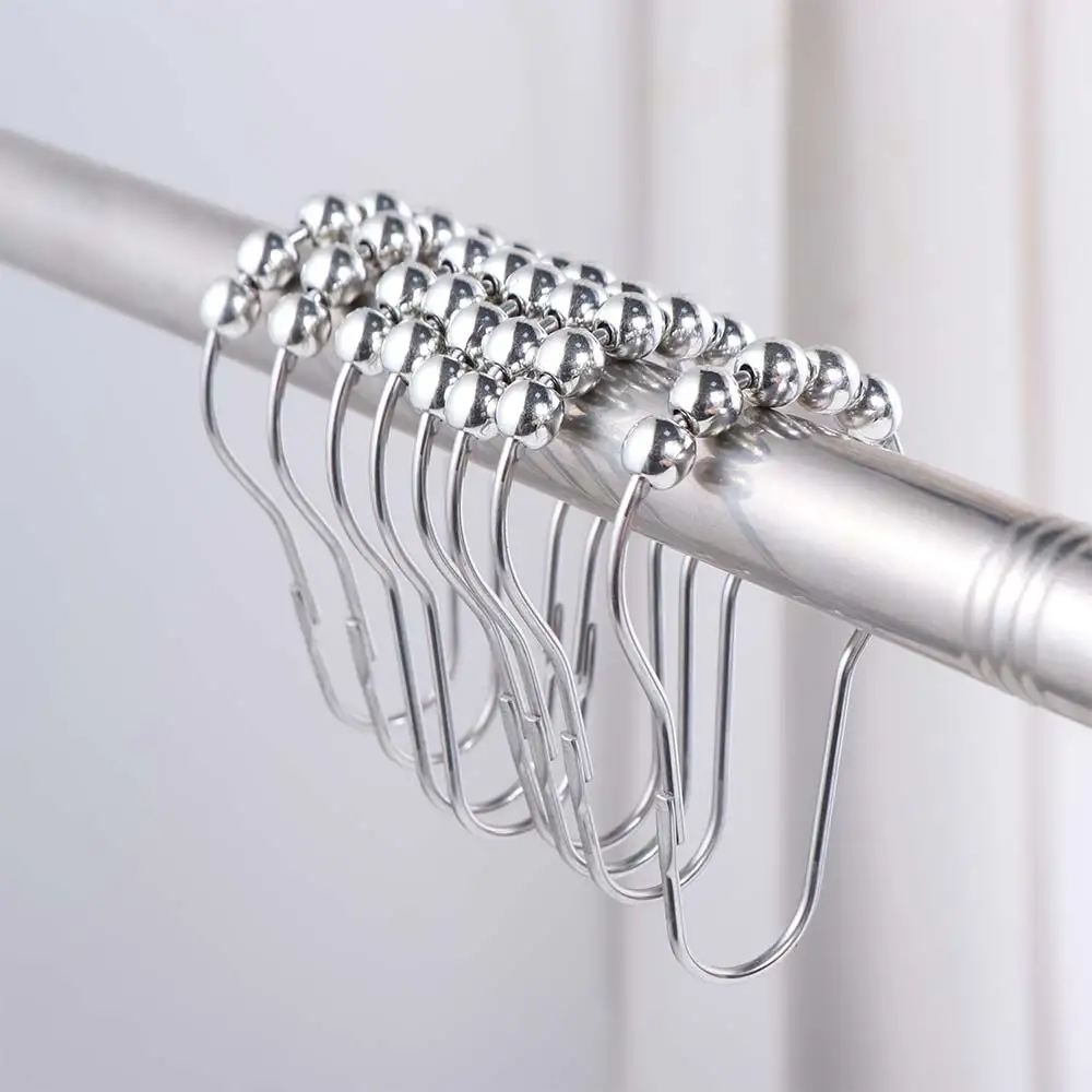 12pcs 304 Stainless Steel Shower Curtain Hooks Rust-proof Five Beads Gourd Shower Rod Hooks Heavy-Duty Sliver Drapery Clips