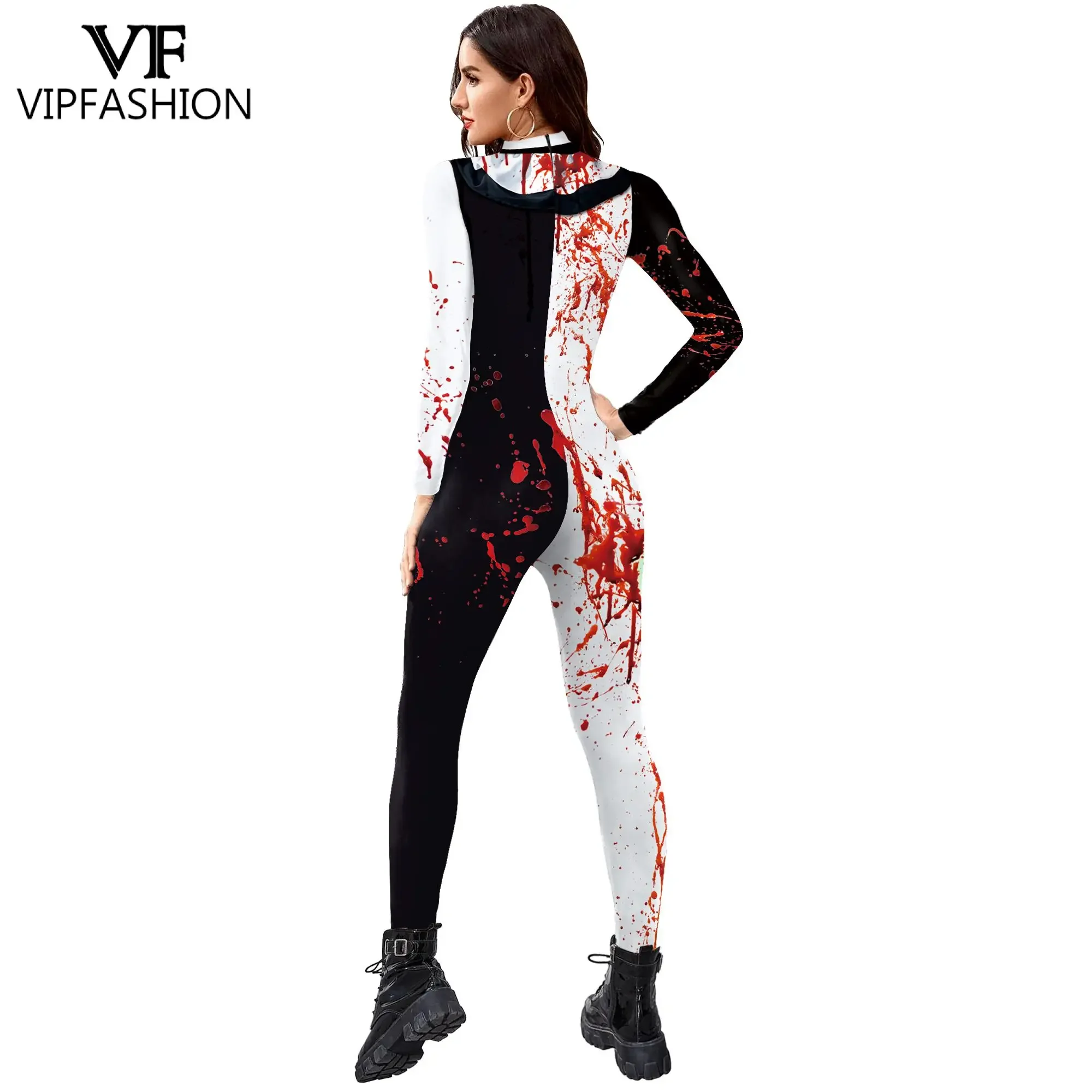 VIP FASHION Blood Clown Costume Halloween Full Bodysuit Fancy Family Matching Outfit Zentai Catsuit Movie Scary Cosplay Jumpsuit view 3