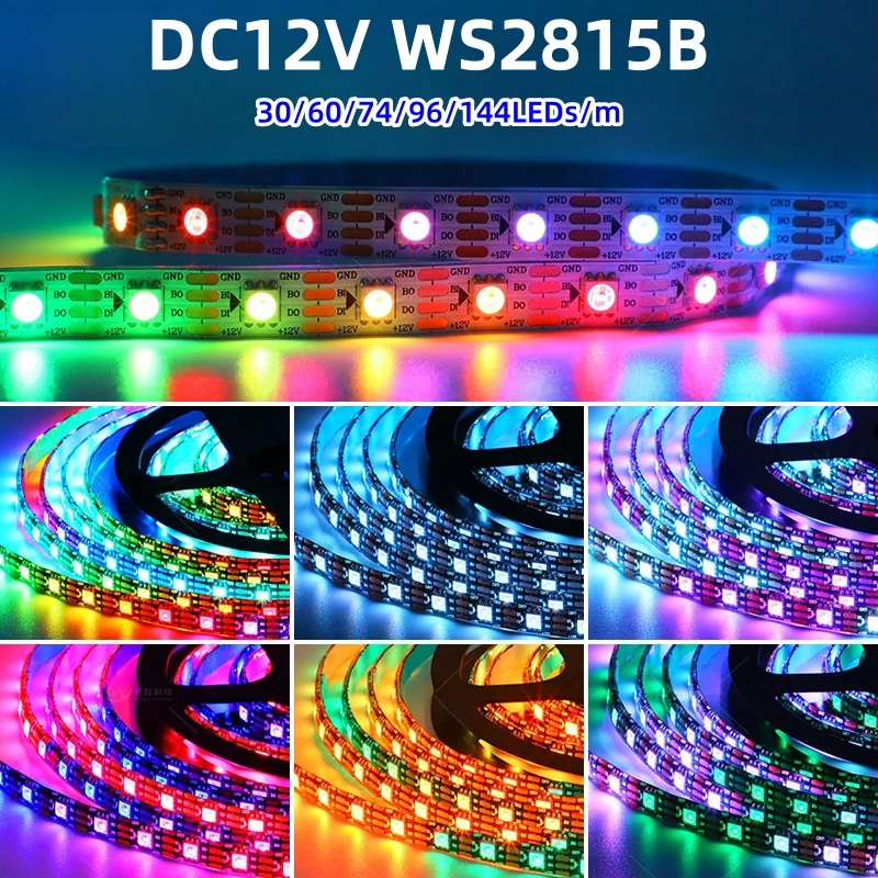 1/3/4/5M DC12V WS2815 LED Strip Individually Addressable Pixel IC Light Tape 30/60/74/96/144 Leds/m 5050 RGB Flexible Lamp Bar