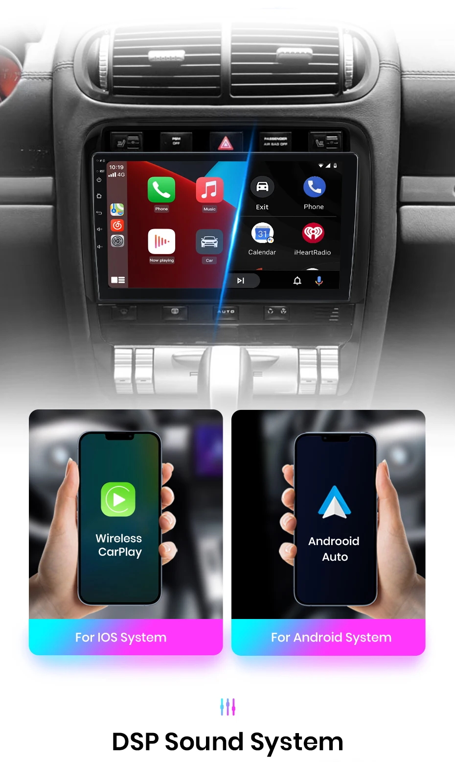Junsun kabelloses carplay android auto autoradio für porsche cayenne 1 9pa 2002-2010 gps multimedia 2 din systeme stereo – Detail 12
