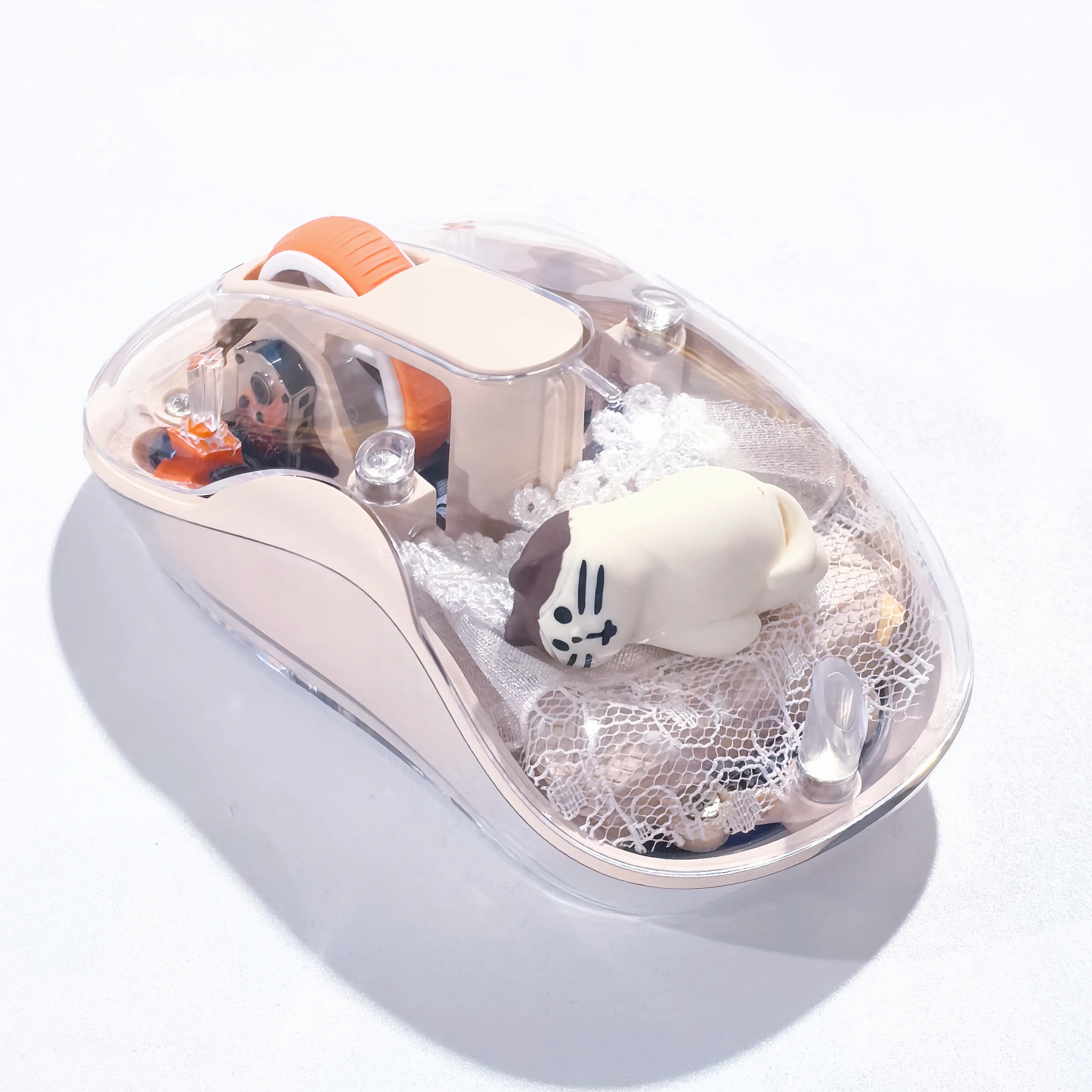 

New Cute Cat Office Mouse Tri-Mode Wireless Mouse Cartoon Customized Transparent Bluetooth Silent Mouse Magnetic Top Cover