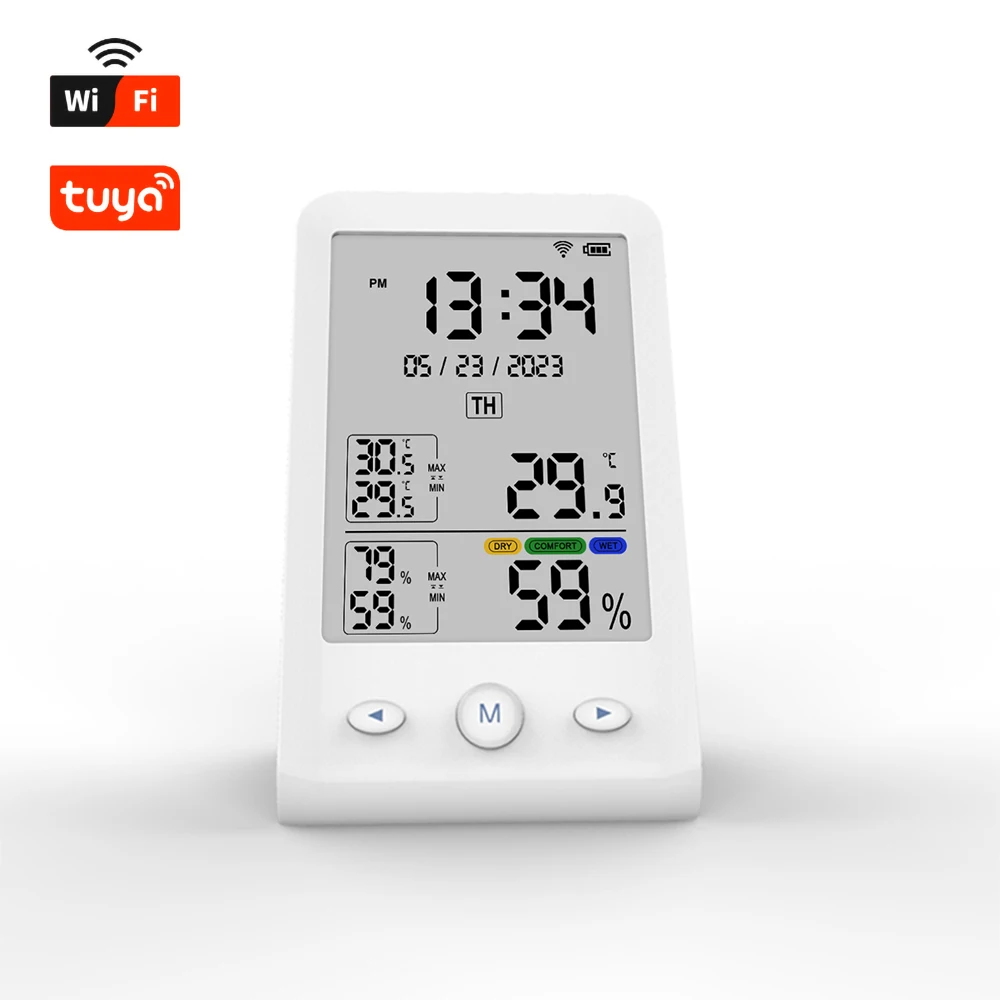 

New Temperature And Humidity Detector Professional LCD Display Time And Date Sensor Tester Household Tuya WIFI Connection