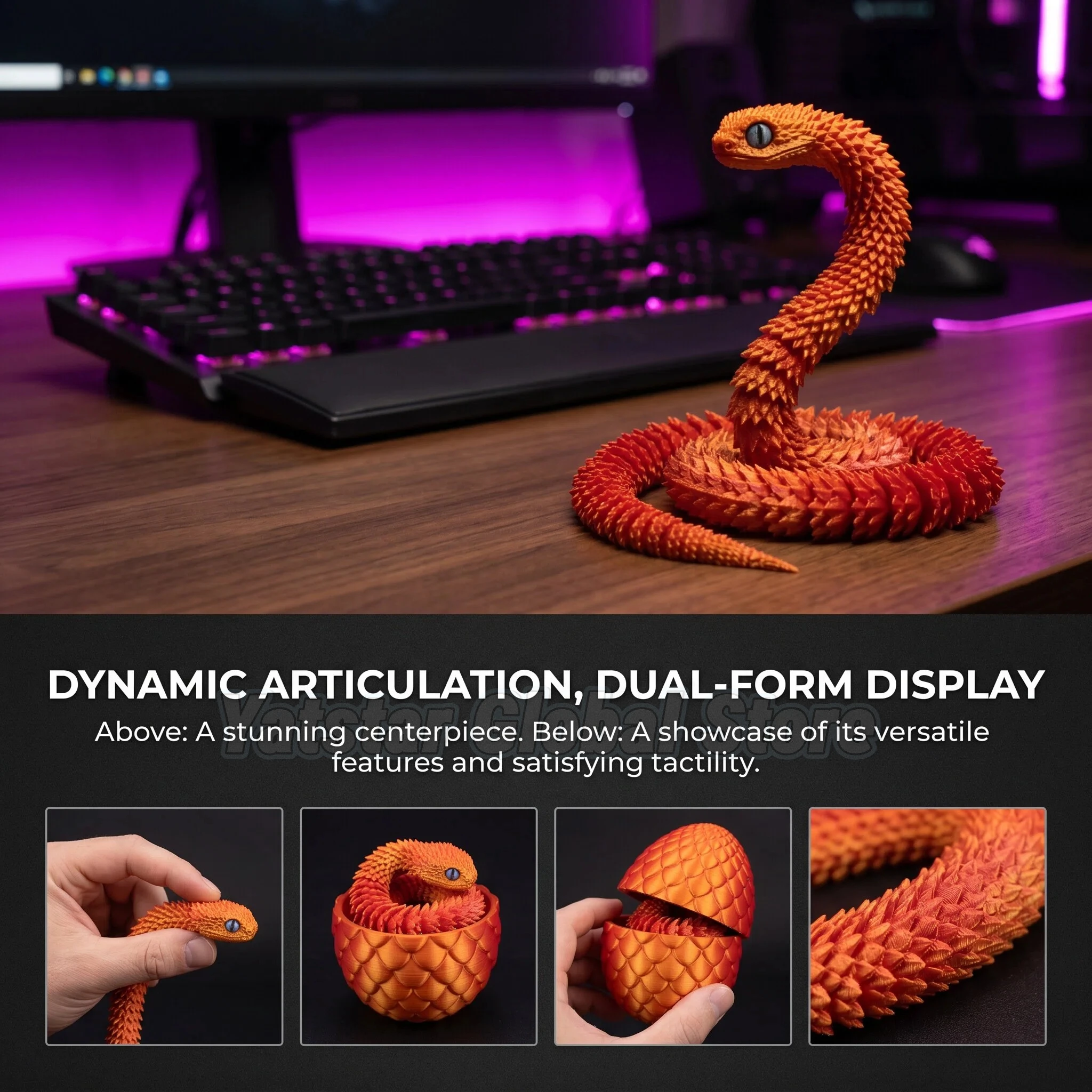 3D Printed Snake Egg Toy Creative Decompression Articulated Movable Rotatable Joints Realistic Snake Model Desktop Ornament Kids view 5