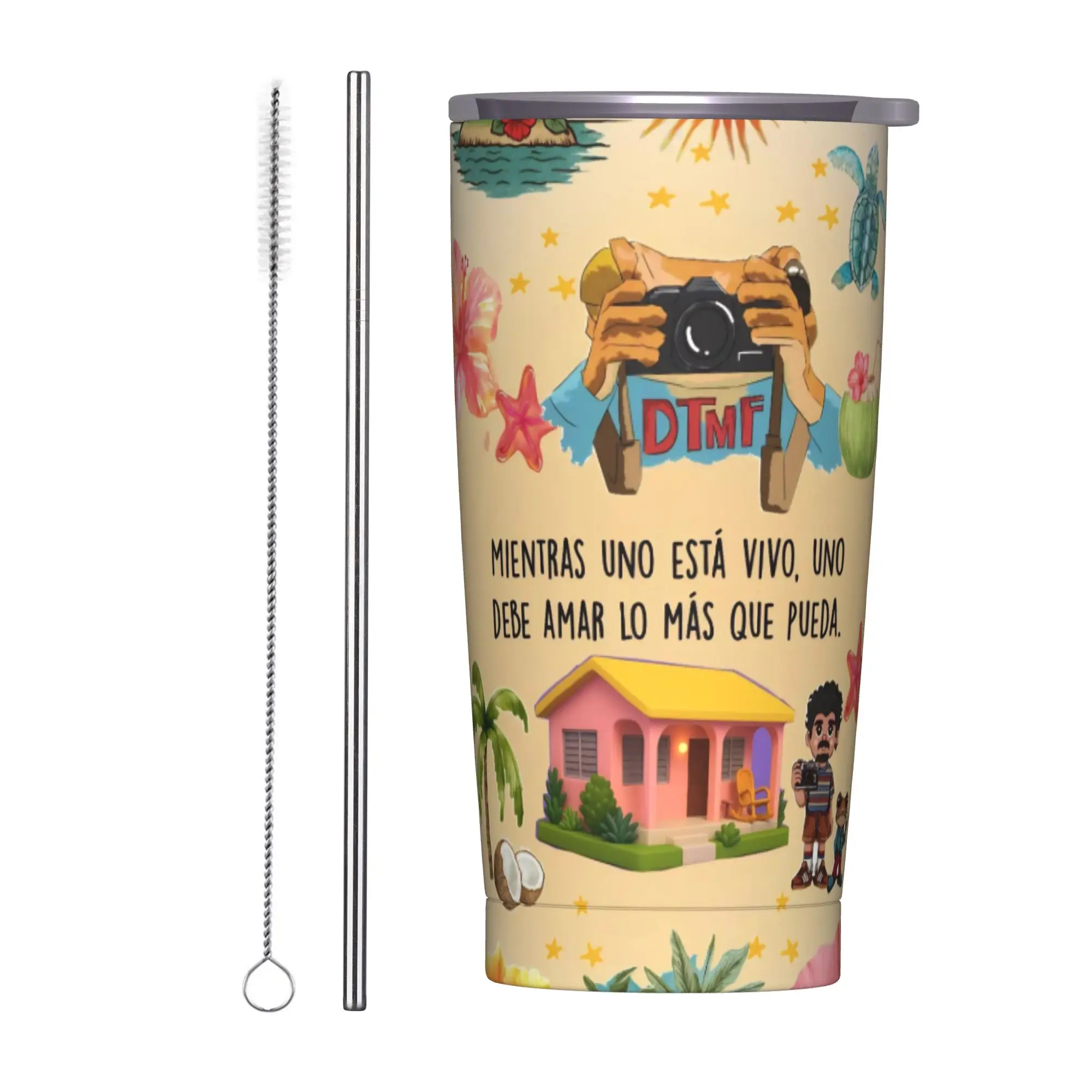 Bad Bunny DTMF Tour 2026 Tumbler Vacuum Insulated  Thermal Cup Stainless Steel Double Wall Mug Water Bottle 20oz