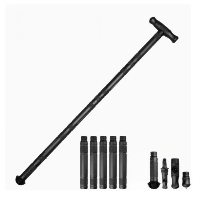 Portable T‑Handle Tungsten Steel Trekking Pole, Detachable Walking Stick for Hiking Camping