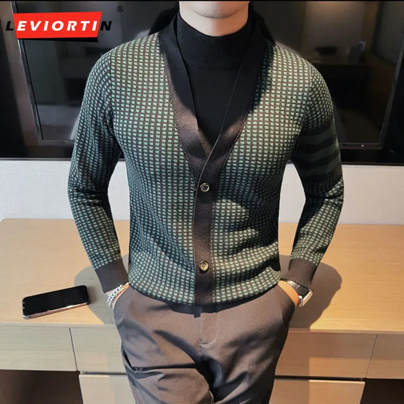 

British Men's New Autumn and Winter Vacation Two Piece Sweater Knit Slim Fit Pullover Round Neck Large Elastic Thread Shirt