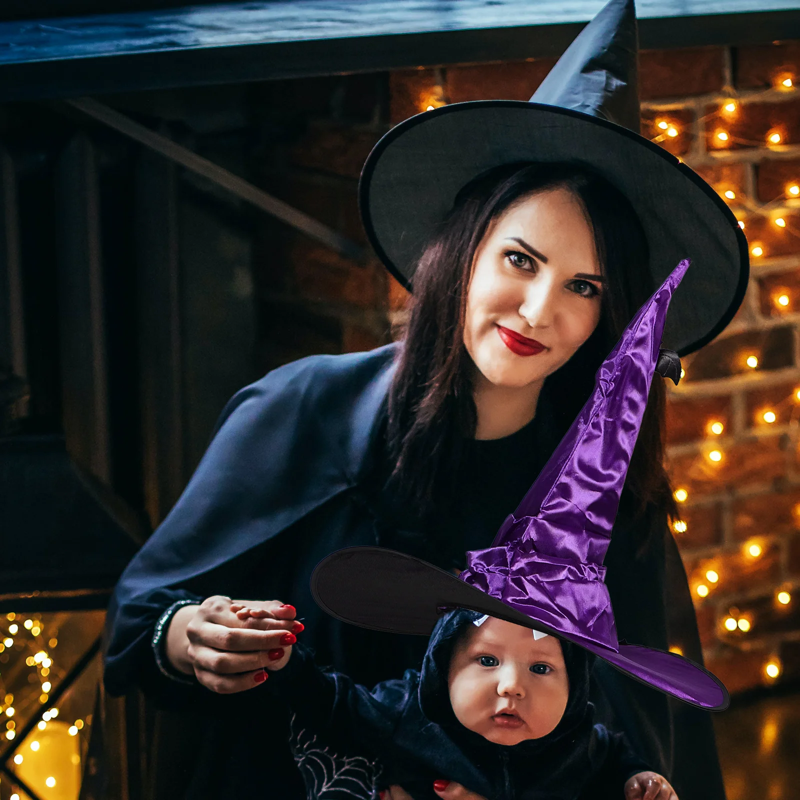 

Halloween Witch Hat Pointed Large Brim Bat Pendant Decorative Cosplay Party Dress-Up for Women Masquerade Witch Hat