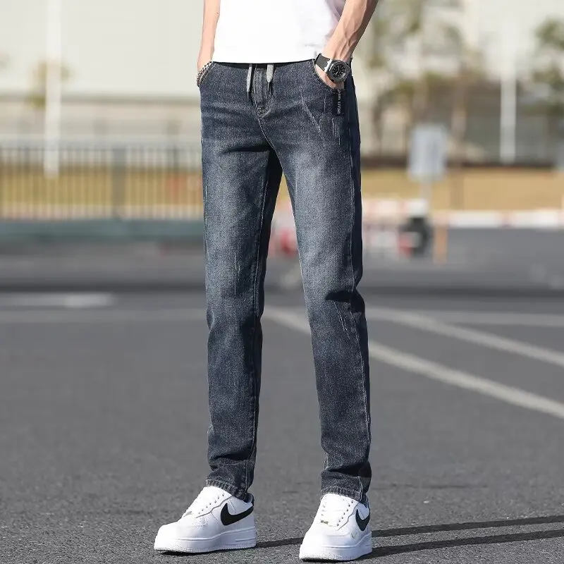 2024 Autumn Denim Jeans Pants Men Slim Fit Straight Jeans for Men Quality Cotton Business Casual Wear Mens Denim Pants