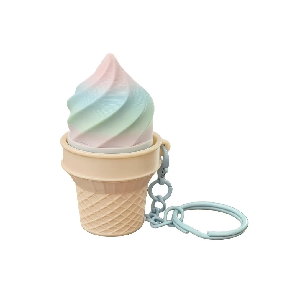 Cute 3D Printed Ice Cream Clicker Keychain Mini Figurine Push Pop Fidget Keychain Simulation Plastic Button Decompression Gift