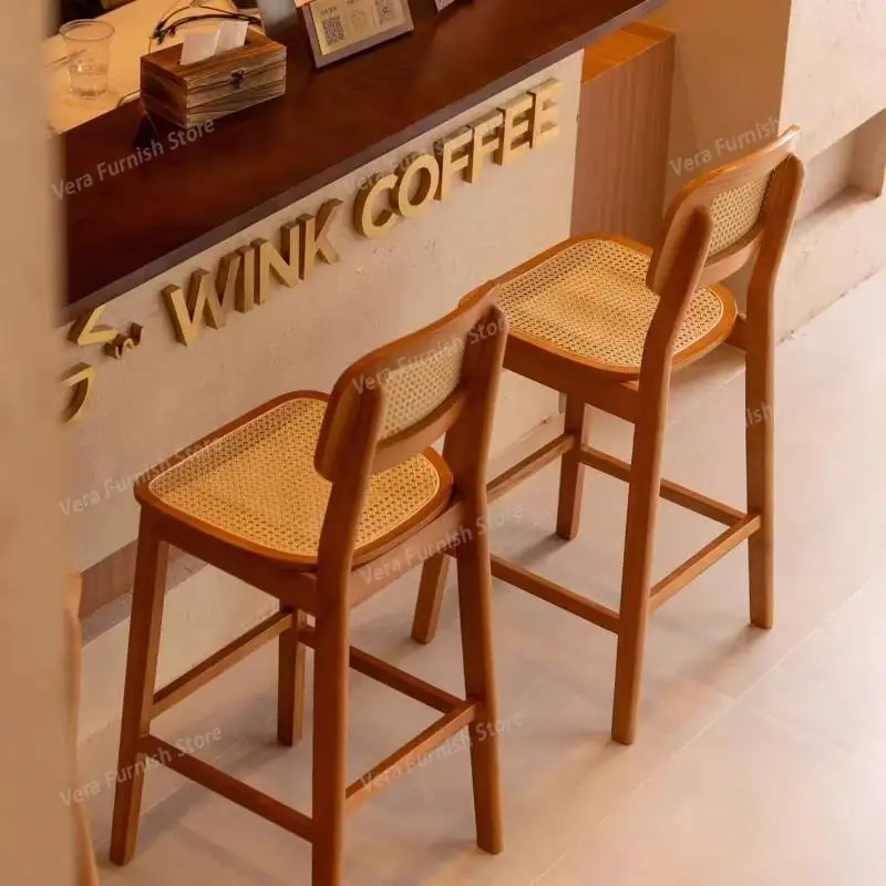 

Rattan Decorative Bar Chair Back Support Wood Nordic High Dining Bar Chair Office Island Cuisine Taburetes Cocina Furniture