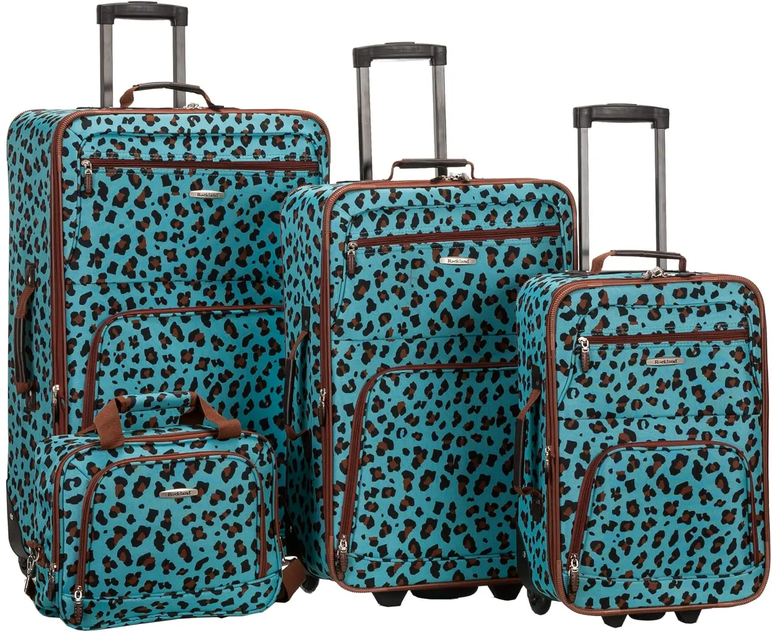 

Blue Leopard Print 4-Piece Upright Luggage Set (14/29/24/28) - Durable Softside Suitcases for Travel