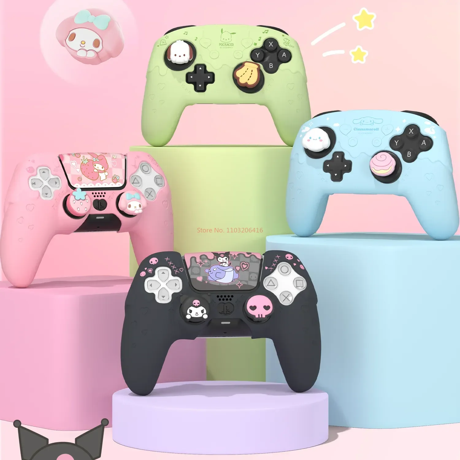 Sanrio Figure Cinnamoroll Kuromi Pochacco Ps5 Ns Pro Switch Pro Gamepad Protective Case Anti-fall Digital Kawaii Peripheries