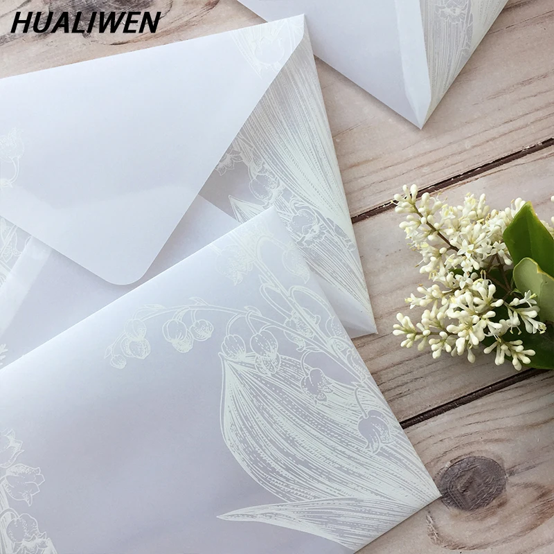 

5pcs Translucent Envelope Printed Flower Floral Pattern for Invitations Postcards Gift Card Envelopes Wedding Business Letters