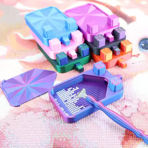 3D Multi-Color Diamond Painting Tray With 2 Trash Cans, Diamond Art Tray Storage Box, Diamond Painting Tool Accessories