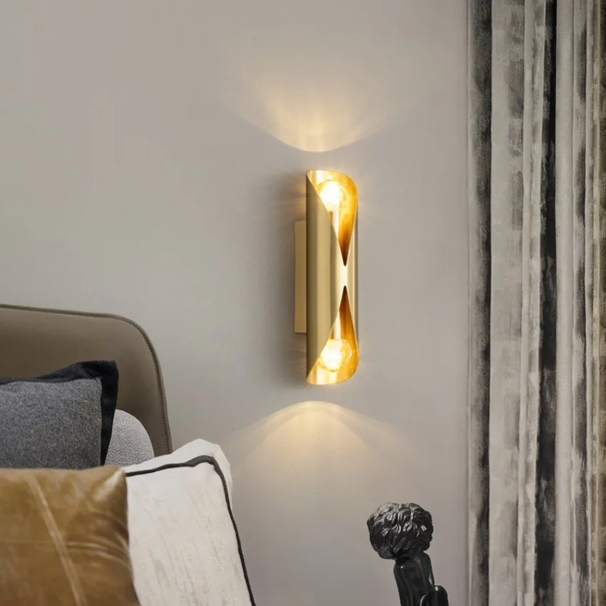 All-copper luxury light living room tubular wall lamps bedroom bedside lamp Nordic modern study background wall sconces lights