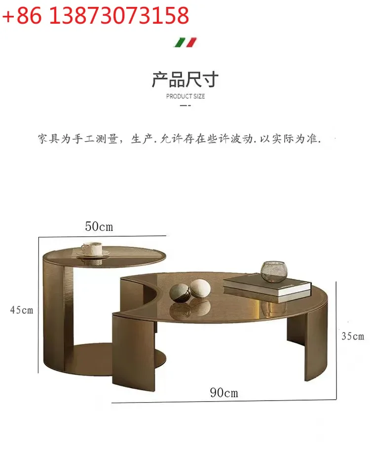 cqy Light Luxury Living Room Creative Designer Round Brown Glass Stainless Steel Combination Coffee Table