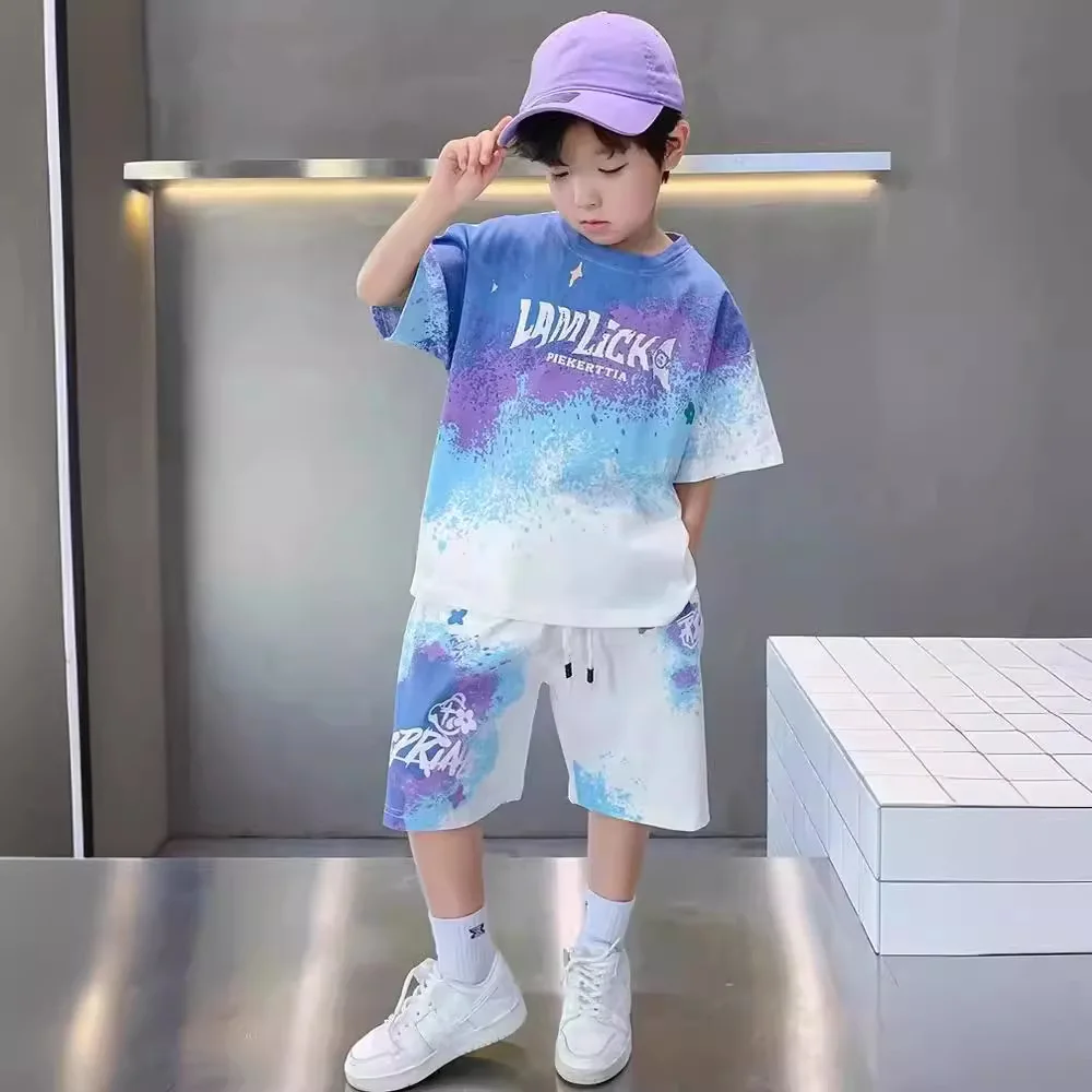 

Children Clothing Boys Summer Suit New Quick-drying Short Sleeve + Shorts Sportswear Handsome Casual Print Two-piece Suit