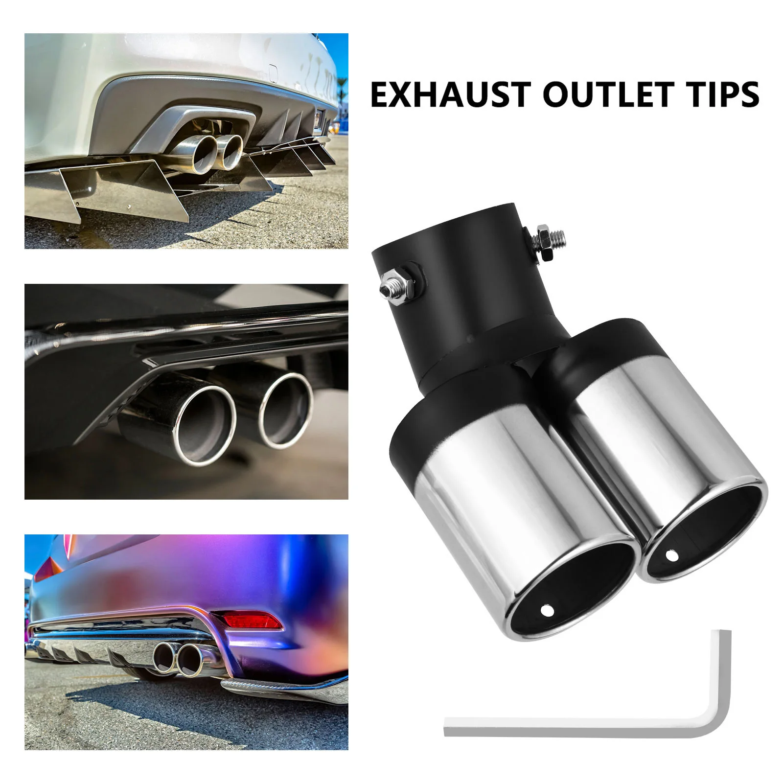 

Double-Tube Stainless Steel Car Tailpipe Exhaust Muffler Rust Proof Durable Car Accessories Auto Parts Outlet Tips