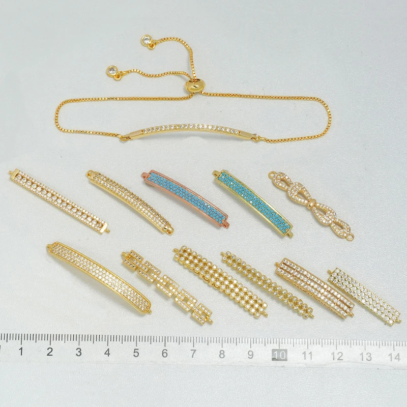 

3 Pcs Pave Inlay Zircon Connector Diy Bracelet Necklace Pendant Jewelry Making Bow Long Curved Arched Brass Hollow Accessories