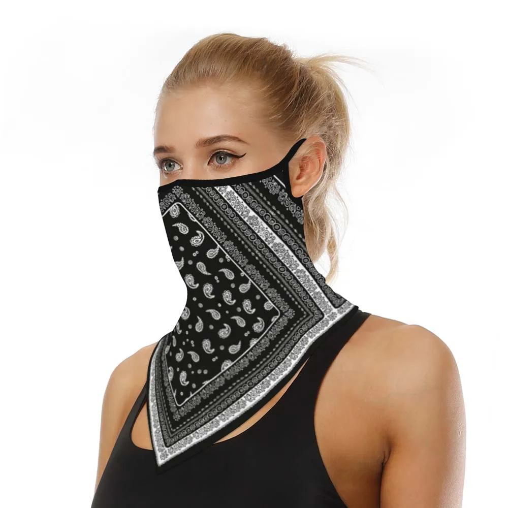 Thin Women Protective Silk Riding Cycling Bandana Ear Loops Face Mask Wrap Scarf Mouth Mask Neck Protection