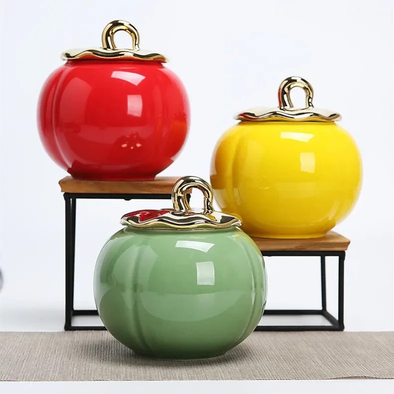 

Ceramics Pumpkin Tea Jar Multiple Colour Storage Finishing Tank Sealed Jar Multiple Styles Tea Container Portable Storage Box