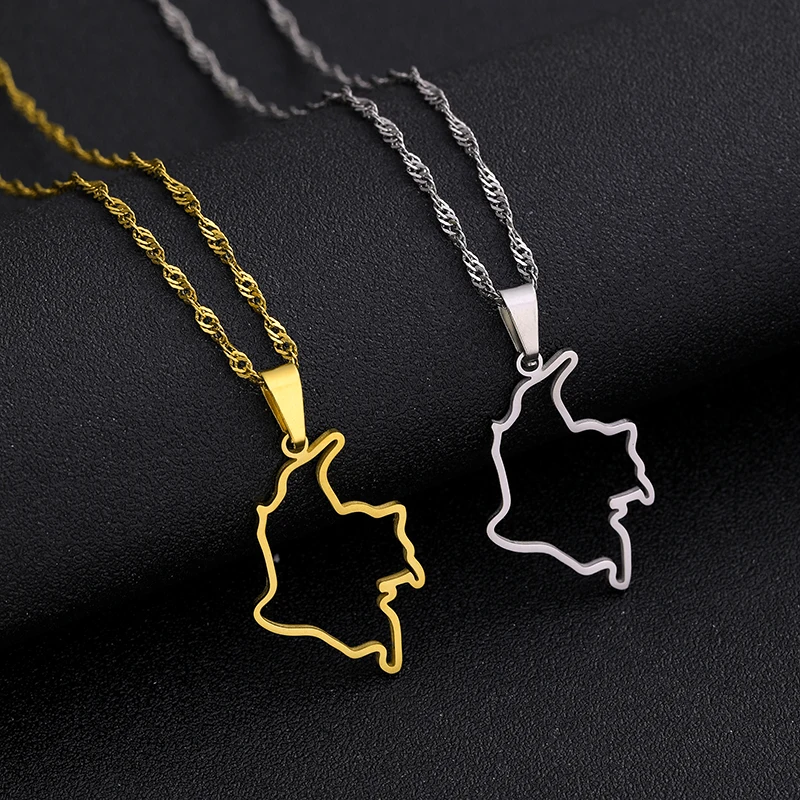 High Quality Stainless Steel Colombian Map Pendant Necklaces Women Girls Gold Color Colombia Ethnic Birthday Party Jewelry Gifts