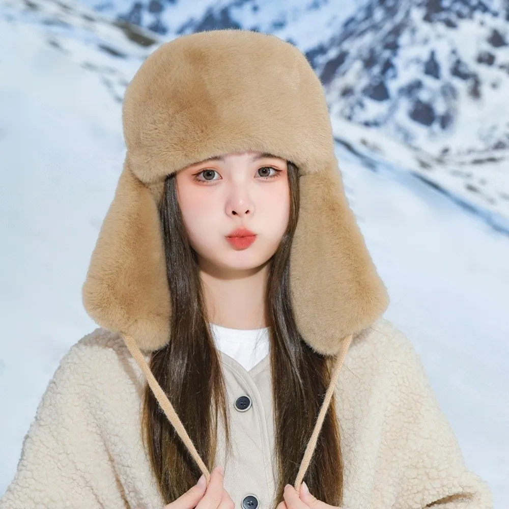 

Casual Knitted Men Women Pilot Hat Fluffy Warm Faux Fur Lei Feng Hat Coldproof Korean Ear Protection Cap Cycling