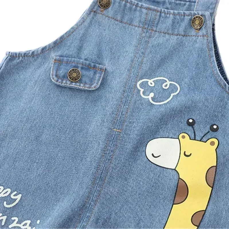 Boys Jeans Overalls Fashion Autumn Children Strap Cartoon Giraffe Cotton Jumpsuit Casual Kids Girls Clothing Overalls Pants