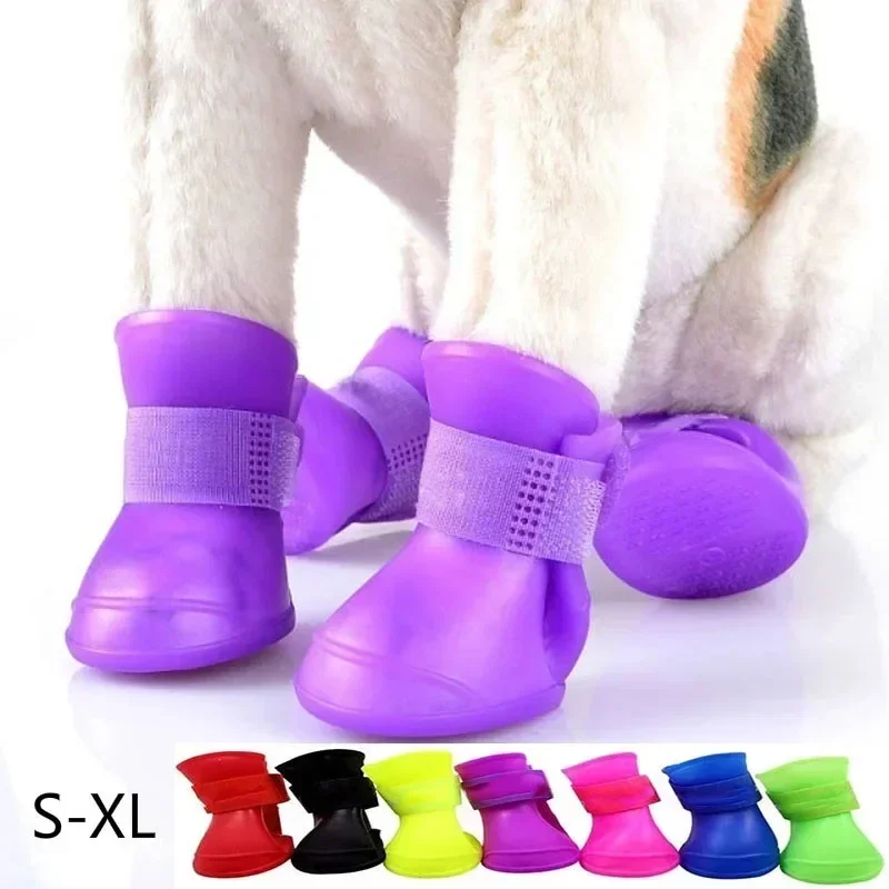 4Pcs Dog Ankle Boots S/M/L Pet Dogs Cats WaterProof Rainshoe Anti-slip Rubber Boot Pet Outdoor Dog Shoes for Small Large Dogs