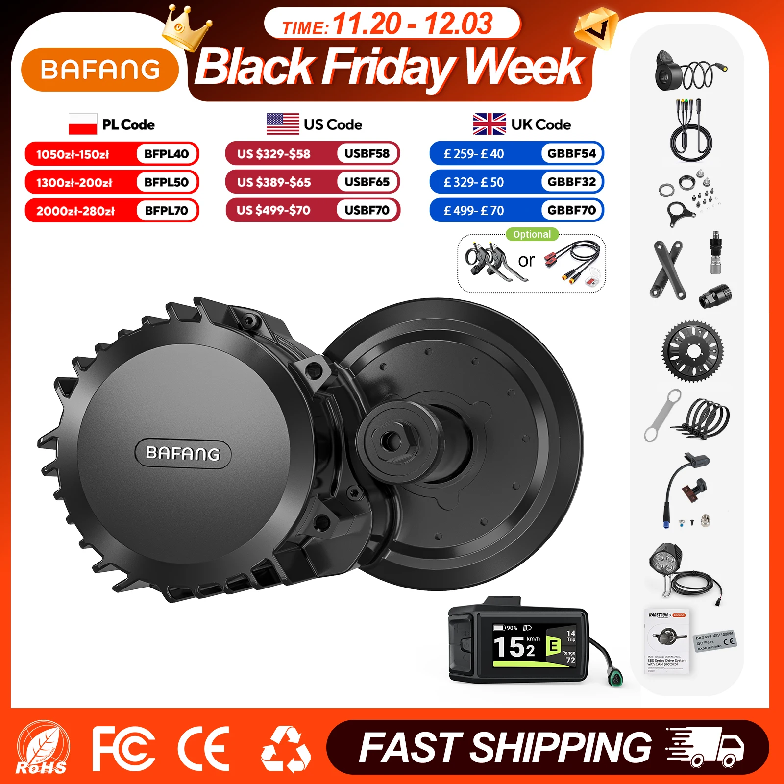 BAFANG 1000 واط 48 فولت عدة كاملة BBSHD 52 فولت Ebike تحويل عدة منتصف محرك المحرك 8FUN M615 مللي متر G320.1000.C محرك دراجة كهربائية