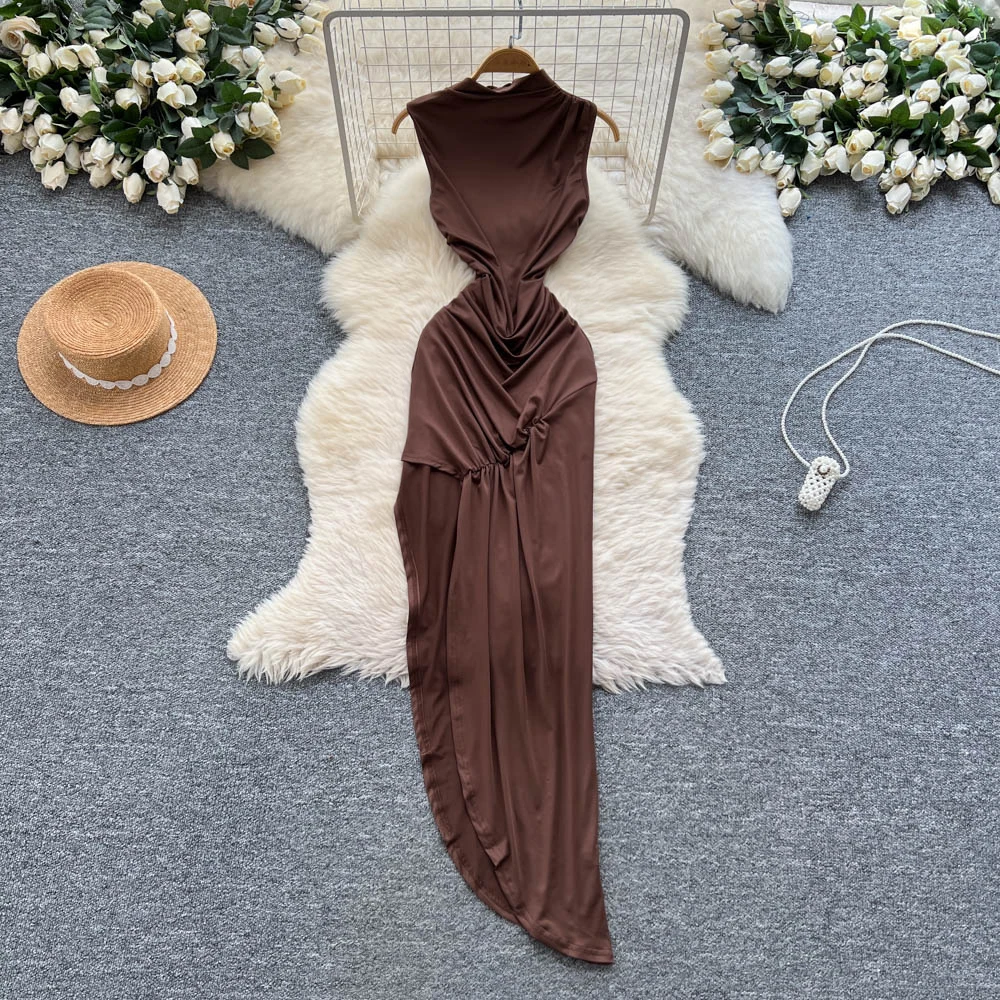 Chic vintage sleeveless split pencil dress Elegant Fairy korean fashion Boho Sundress women clothing Long dress