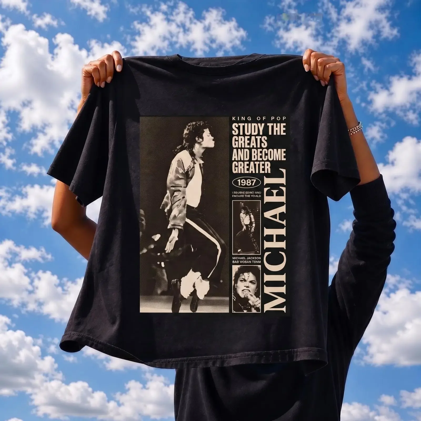 Michael Jackson King of Pop Vintage T Shirt Study The Greats 1987 Music Fan Retro MJ Concert Tour  vintage Washed Slightly