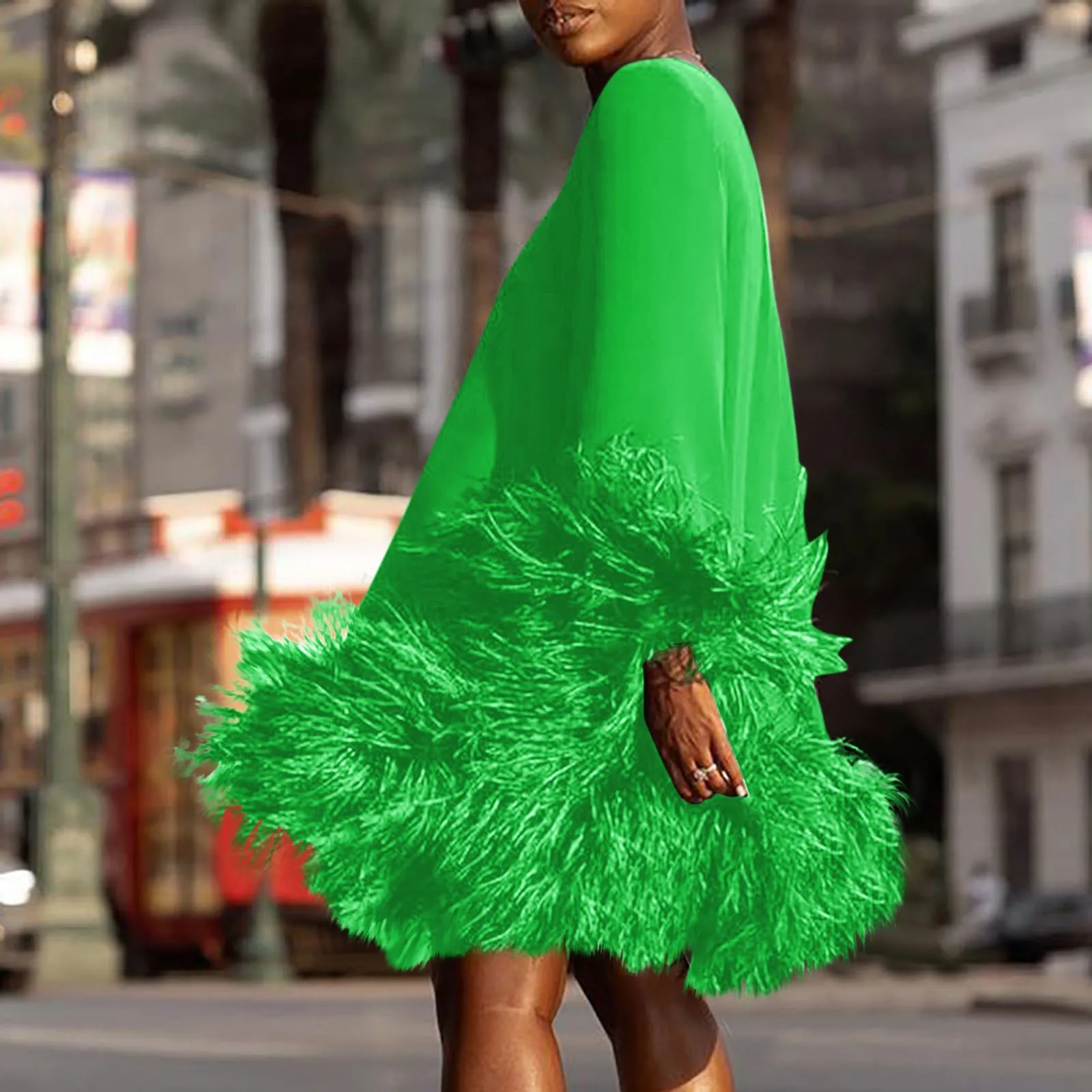Feather Fur Patchwork Mini Dress Elegant Party Long Sleeve Dress Autumn Winter Women Sexy Personality Y2k Vestidos 2023 Solid