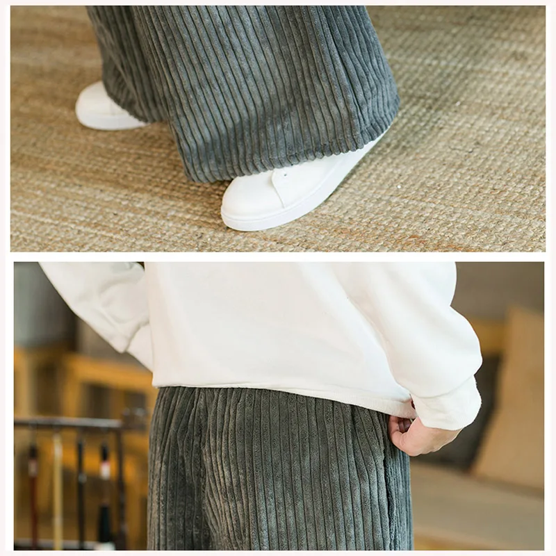 Brand Clothing Winter Corduroy Pants Men baggy Elastic Waist Straight Thick Outdoors Casual Trousers Plus Size Wide leg pants