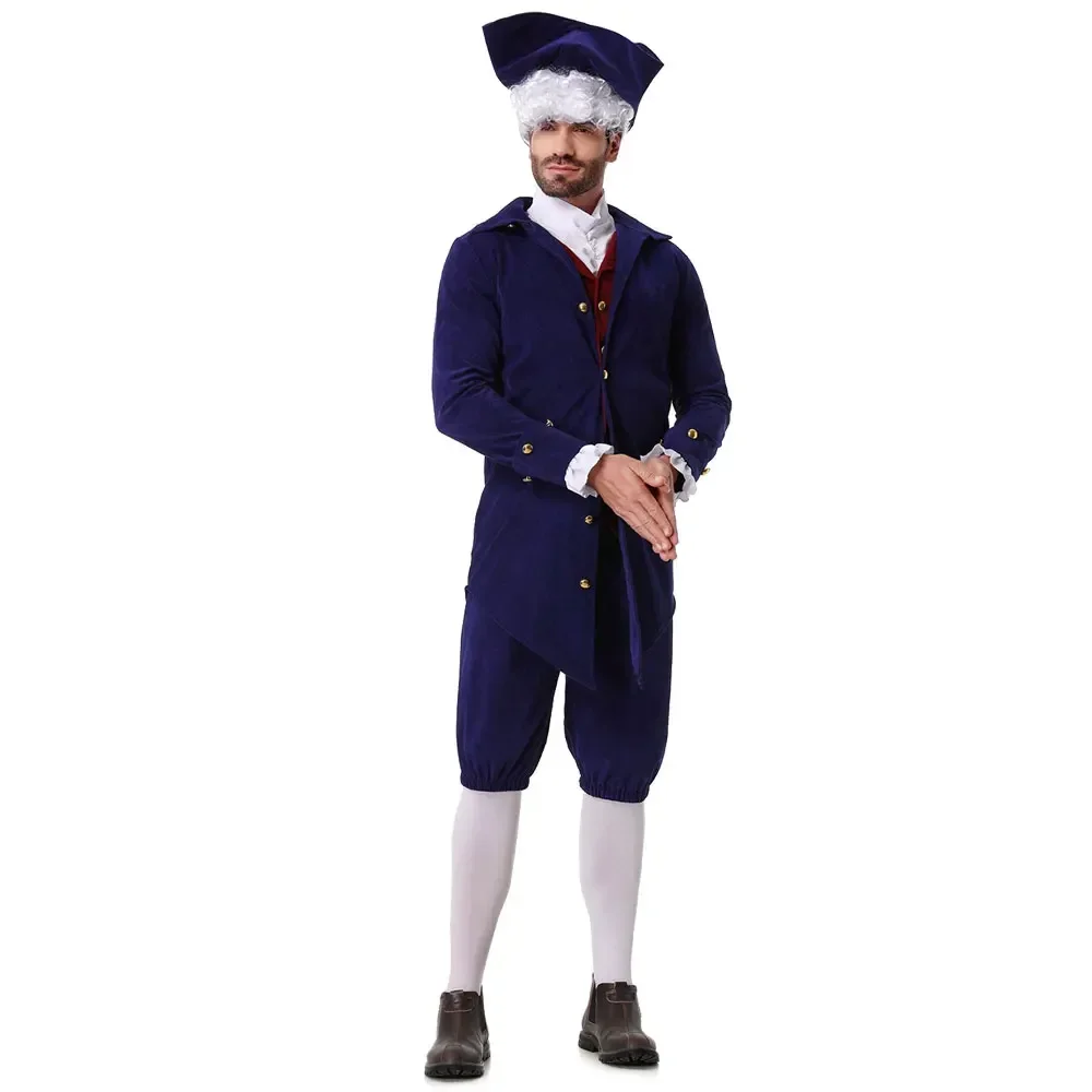 

OP Men Vintage British Duke Cosplay Costume Washington Lawyer Suit Lace Sleeves Carnival Party Stage Performance Dress