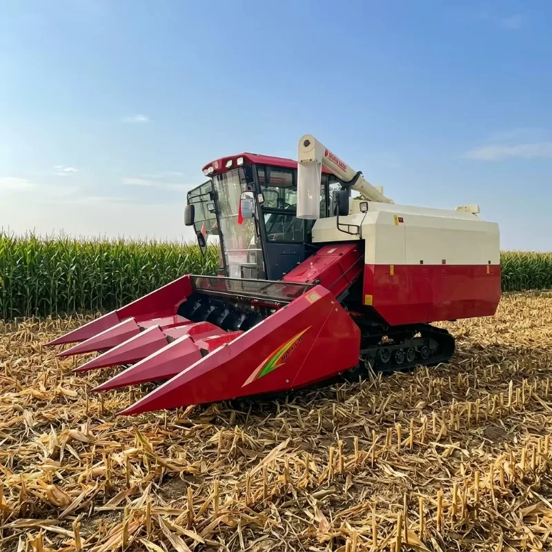 Rubber Track Corn Combine Harvester High Productivity Grain Crop Picker Self Propelled Machine Commercial Sale Support Custom