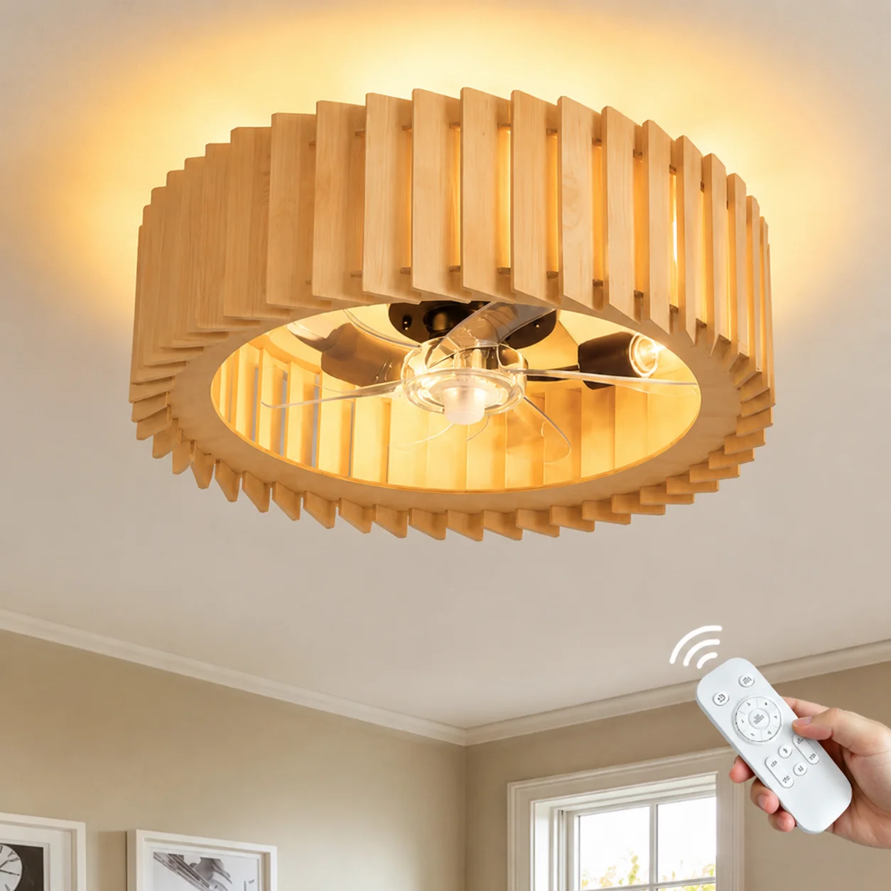 Retro Wood Craft Ceiling Fans With Light And Remote Control Creative Pumpkin Ceiling Lamp Fan Bedroom Living Room Decor Lighting