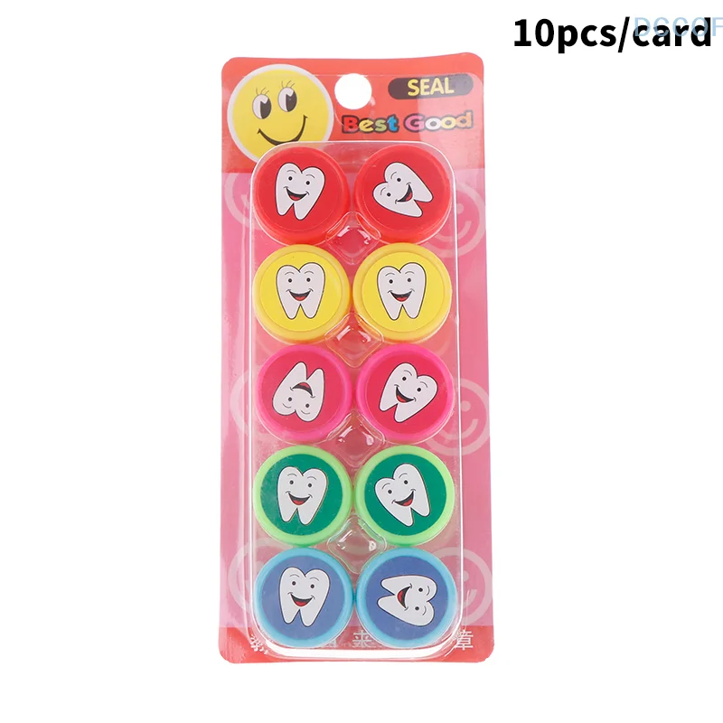 10Pcs Dentist Gift Smiley Face Tooth Stamper Kids Self-ink Tooth Pattern Stamps Encourage Seal Sticker Dentistry Souvenirs