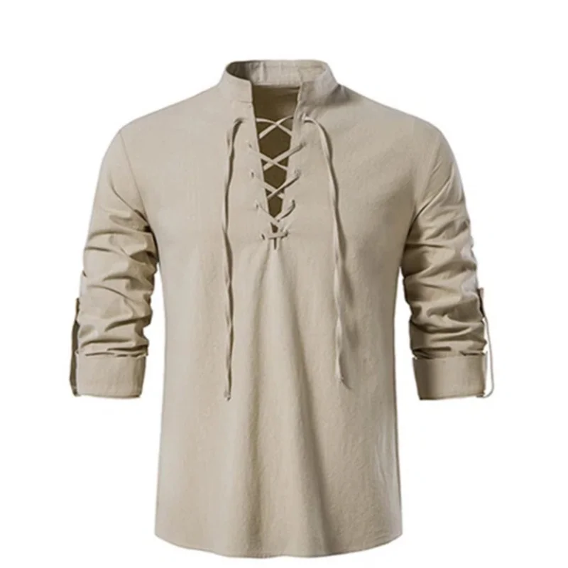 New Men\'s Linen Long Sleeve Shirt Solid Color Casual Long Sleeve Cotton Linen Shirt Tops men