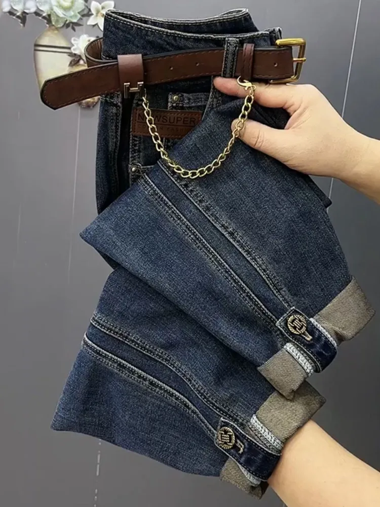 Frühling Herbst hohe Taille gerade Jeans große Loose Fit Stretch Haren Jeans hose Damen knöchel lange Jeans Hose 4xl