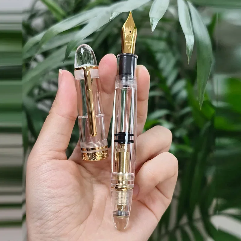 Hot New MAJOHN P140 NO.8 F/M Nib Acrylic Piston Huge Transparent Fountain Pen Ebonite Feed Large Capacity Ink Writing Luxury Pen