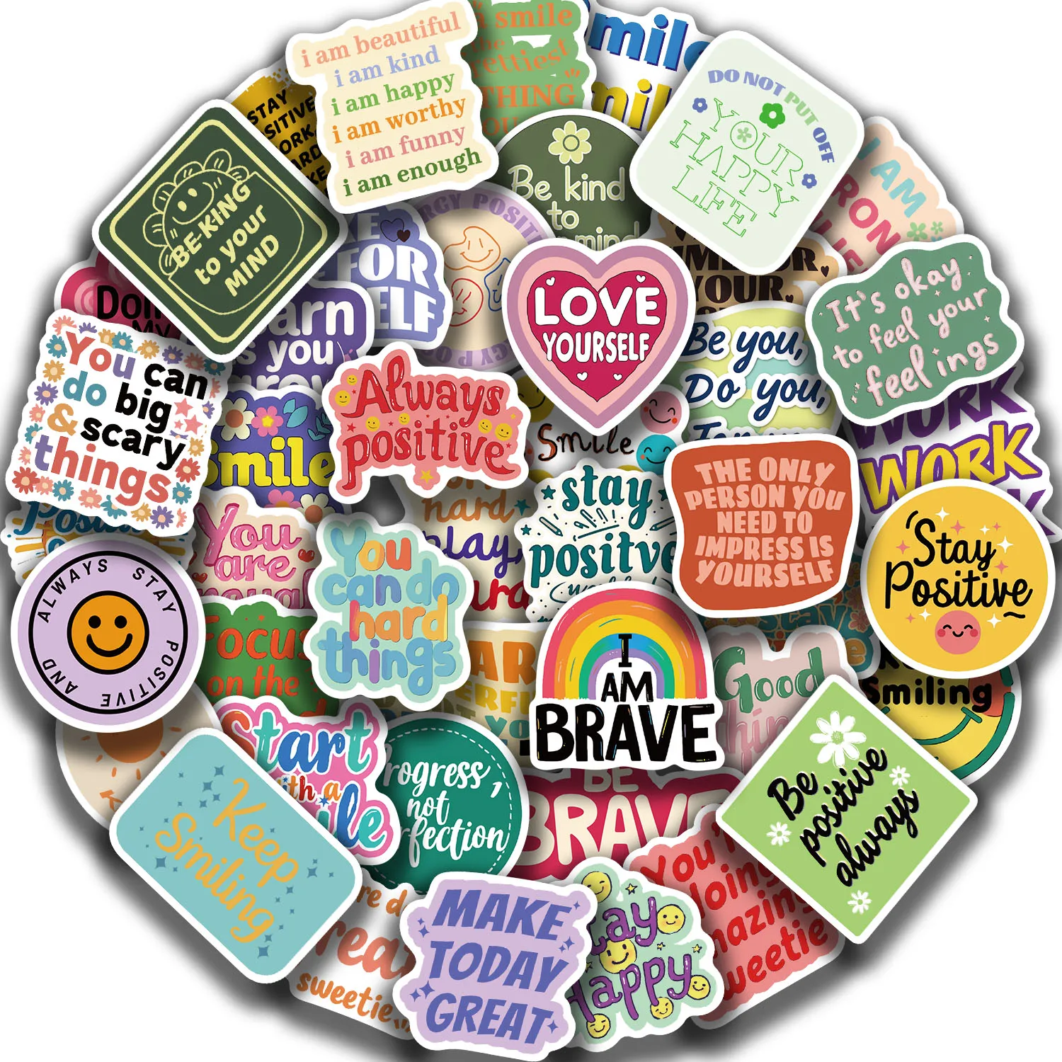 50pcs Cartoon Positive Affirmation Stickers DIY Aesthetic Sticker For Phone Laptop Refrigerator Scrapbook Skateboard Decals