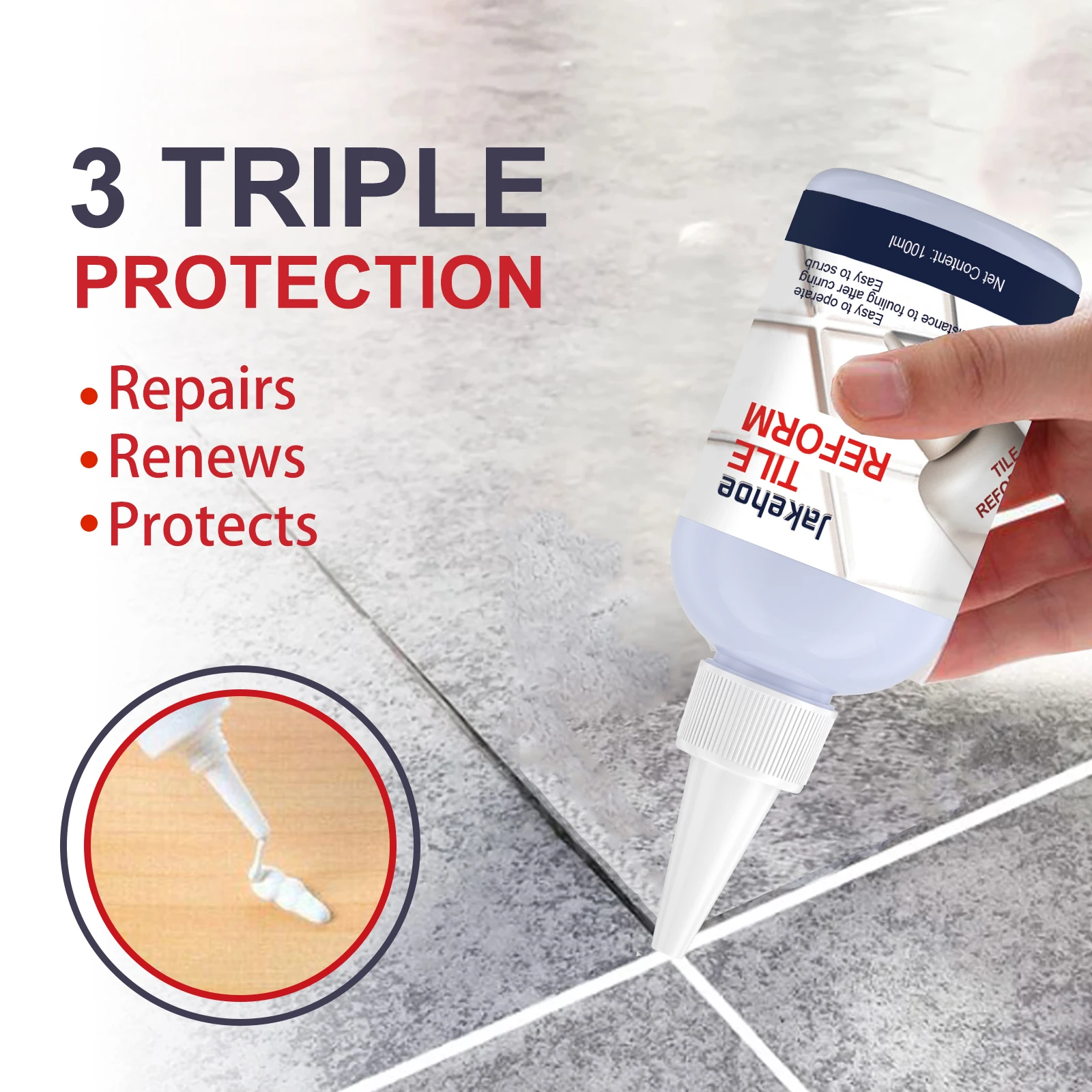 

JAKEHOE Wall&Floor Tile Gap Repair Agent Fast Drying Adhesive Strong Waterproof Ceramic Crack Filling Glue Seam Beauty Agent