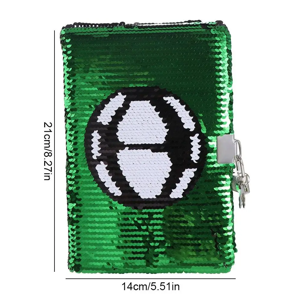 Quaderno da calcio regalo con serratura e chiavi Copertina creativa con paillettes Quaderno con paillettes Blocco note con paillettes reversibile verde per adulti